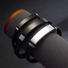 1 pieza Pulsera minimalista de acero inoxidable y trenzado para hombre