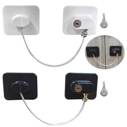 1pc/2pcs Safety Lock, High-Level Protective Equipment Lock, Multifunctional Cabinet Door Lock, Window Lock, Refrigerator Lock Buckle Suitable For Home Doors And Windows Child Protection Lock, Nail Free Wire Lock-Black/White