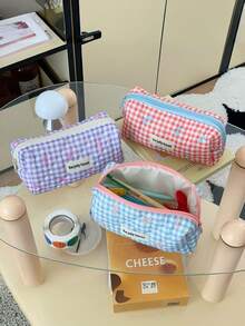 1个蝴蝶图案学生铅笔盒，多功能便携软质收纳袋 - 彩色 - 查看 1