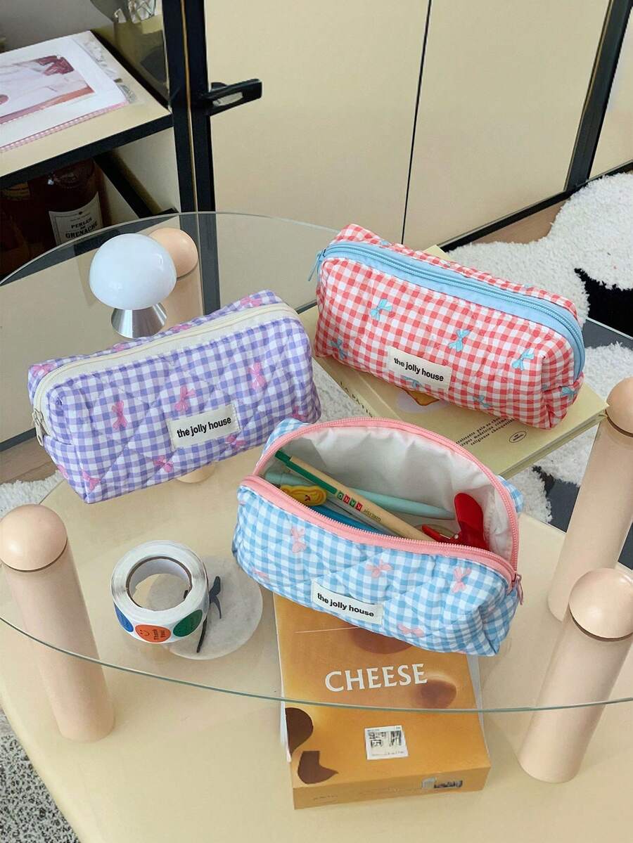 1个蝴蝶图案学生铅笔盒，多功能便携软质收纳袋 - 彩色 - 查看 1