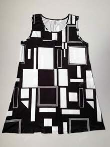 Vestido de verano para mujer talla grande, vestidos midi sin mangas con estampado geométrico (disponible en tallas 1X-5X), vestido bohemio casual chic para playa y vacaciones