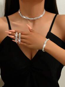 Gorgeous Retro Palace Twisted Crystal Rhinestone Necklace Earrings Set For Wife Wedding Anniversary Girl Friend Valentines Gift - Silver - View 14