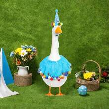 Porch Goose Outfits Stylish Cute Goose Clothes Colorful Fur Ball Design Hat And Mesh Collar 2 Pcs Set - Light Blue - View 1