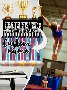 15-Hook Gymnastics Medal Display Rack Metal Wall-Mounted Medal Hanger And Trophy Shelf Display Personalized Sports Competition Award Holder Athlete Birthday Gift - Black - View 4
