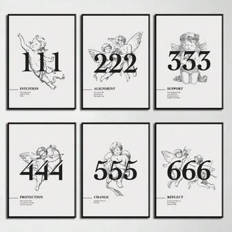 1pc Angel Number Poster Print Canvas Painting Lucky Number Energy Spiritual Wall Art Picture For Living Room Home Decor Gift Optional Frame