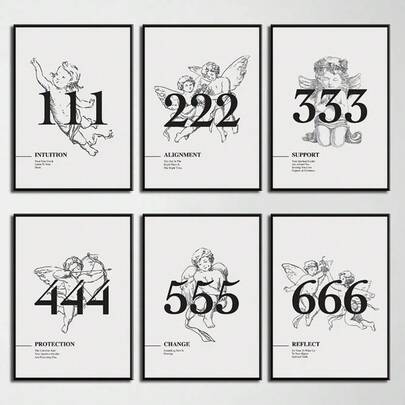 1pc Angel Number Poster Print Canvas Painting Lucky Number Energy Spiritual Wall Art Picture For Living Room Home Decor Gift Optional Frame