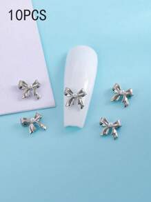 10 pezzi di decorazioni per unghie con perle e fiocchi, accessori arte di unghie in metallo 3D con perle, in oro e argento, gioielli per unghie 3D, forniture per unghie, adatte per saloni di manicure e uso personale