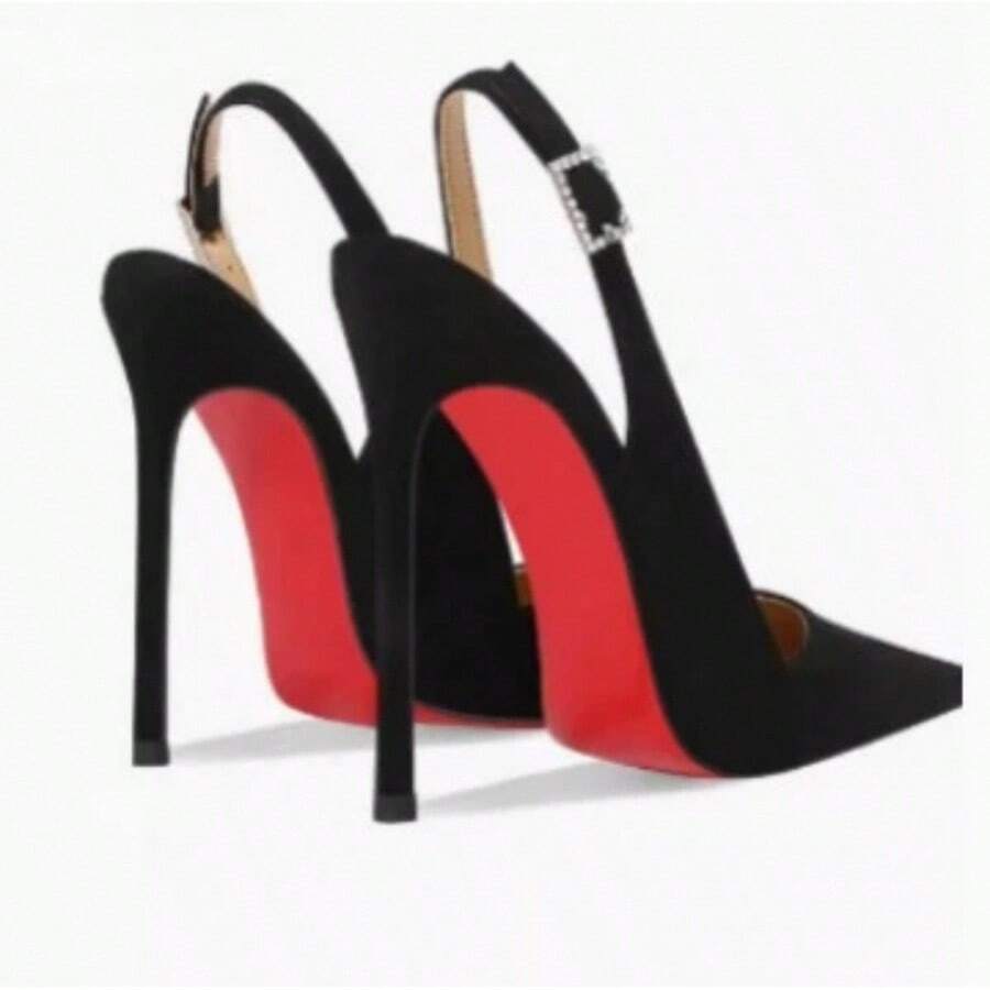 Womens Wide Width Red Sole Heels – Pointed Toe, Slim Strap, 10CM Stiletto Pumps For Office - Black - View 1