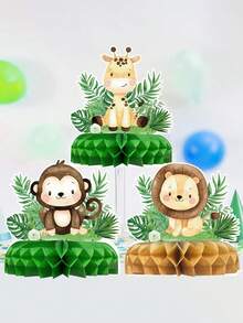 7pcs Jungle Animal Theme Birthday Party Honeycomb Decorations, Jungle Animal Pattern Baby Shower Party Background Decor Honeycomb, Gender Reveal Party Photo Props, Jungle Animal 1st Birthday Party Honeycomb Decor Set, Room Decor Tabletop, Baby Shower Party Decorations, Baby Shower Party Favors, Gender Reveal Decorations - Jungle Animals - View 3