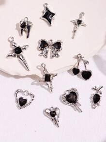 11pcs/Set Silver Tone And Black Diamond-Encrusted Edgy DIY Earring And Necklace Jewelry Set