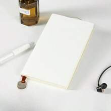1pc A6 Metal Pendant PU Leather Notebook, 100 Pages Pocket Diary Journal, 6.97in * 3.94in, Hardcover
