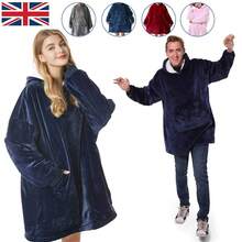 Extra Long And Thick Winter, Long Blue Embroidered Wearable Blanket, Comfortable Cotton Velvet Comfortable Breathable Skin-Friendly Sportswear After Taking A Shower, Sleeve Hooded Loose-Fitting Robe, Enlarged And Widened Lazy Blanket Cold-Proof Clothing Outdoor Cold-Proof Clothing Suitable For Autumn And Winter Oversized Super Soft Warm Sleeping Blanket, Lazy TV Blanket Thickened Oversize Sweatshirt With Large Pockets - Blue - View 4