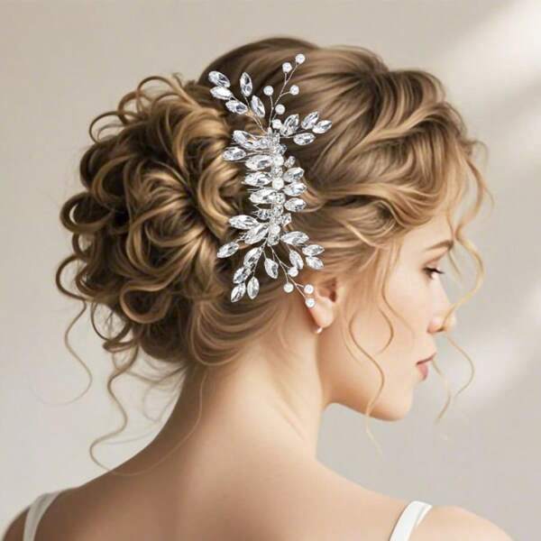 New Fashion European Style Bridal Hair Comb Headpiece With Woven Twist Flowers & Pearls, Wedding Dress Hair Accessory