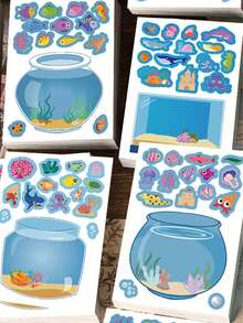 8片梦幻鱼缸拼图贴纸，适用于笔记本电脑、手册、滑板、收纳架、盒子、手机壳等。