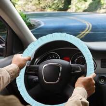 10pcs Pink Leather Steering Wheel Cover For Women Cute Car Accessories Set With Seat Belt Covers Car Coasters Bling Start Button Ring Air Vent Clip