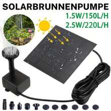 1pc Solar Powered Fountain Pump Kit, 1.5W 150L/40gal/H, 2.5W 220L/58gal/H Outdoor Water Fountain Pump, Separate Pump And Solar Panel For Easier Installation And Use, 11*11cm/15.5*15.5cm Solar Panel, 3 Connectors 8 Nozzles, Max Lift 70cm, Suitable For Bird Bath, Pond, Garden, Fish Tank - Solar Powered, No Battery Required, Plastic Material