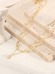 Double Necklace Mini Point Of Light Drop 925 Silver Plated 18k Gold - Vàng - Xem 4
