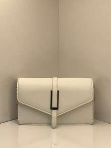 Vintage Women Small Square Bag With Silver Buckle And U Shaped Envelope Flap