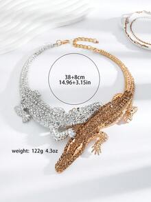 1 chiếc vòng cổ mặt dây chuyền kim loại đính đá Zirconia hình cá sấu, phong cách Hip Hop Punk Chic phóng đại dành cho phụ nữ - vòng cổ cá sấu - Xem 5