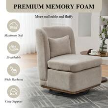 360° Swivel Chair, Chenille Upholstered Swivel Accent Chair, Barrel Chair With Pillow, Club Sofa Chair With Thick Cushion, Reading Accent Chair, Vanity Chair For Living Room, Office - 米色 - 查看 6