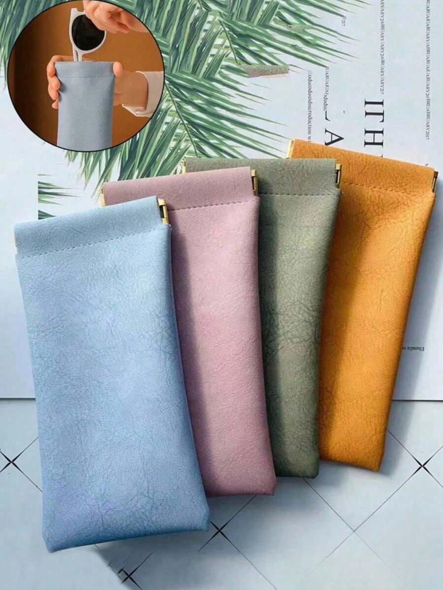 Soft PU Glasses Case, Portable Storage Box For Fashion Glasses, Reading Glasses, Myopia Glasses And Astigmatism Glasses. Simple Solid Color Anti-Scratch Mobile Phone Case For Men And Women (Light Blue). Travel Cosmetic Bag Travel Essentials Travel Accessories Travel Bag Vacation Holiday Back To School School Stuff Sunglasses Women - Multicolor - View 1