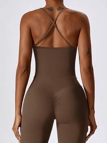 Yefecy Breathable Yoga Bra Outdoor Gym Running Sports Bra Fitness Tops For Women Quick Dry Workout Clothing Yoga Tank Top - 棕色 - 查看 2