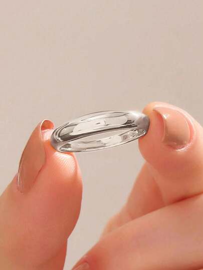 ESBERRY 1 件 S925 纯银 4 毫米简约光圈素面戒指，结婚戒指，薄款叠戴戒指，适合送给女士和男士的礼物