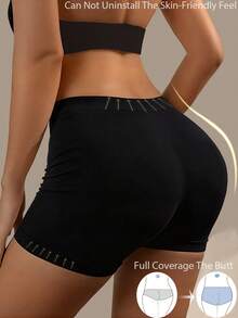 女士中腰弹力平角内裤，无缝纯色三角裤，裙底安全内裤，舒适女士内衣，透气柔软亲肤无缝内裤，纯色罗纹针织平角裤，无缝短裤，休闲舒适日常内裤 - 黑色 - 查看 4