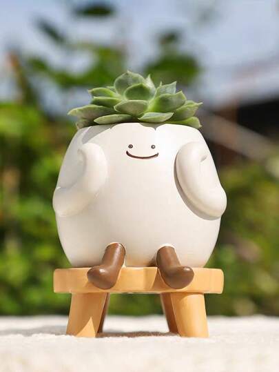 1pc Glossy Swing Smiling Face Planter Pot Head, Small Hang Indoor Outdoor Plants, Schattige Flower String Of Pearls Plant Live, Happy Resin Succulent Home Vase Room Glass view 5