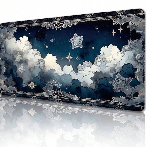 1pc Starry Sky Print Mouse Pad - Non-Slip, Stitched Edge Desk Mat | Rubber Base | Smooth Surface | Ideal For Gaming & Office | Multiple Sizes Available School Supplies,Back To School Gaming Mouse Pad