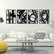 HELLOYOUNG 4 Pieces Of Simple Black Metal Wall Decor 4 Pieces Of Simple Abstract Black Metal Wall Decor, Fashionable Theme Design, Metal Surface, Suitable For Modern Home Decor, Home Decoration, Room Decor, Bedroom Decor, Bathroom Decor, Waterproof