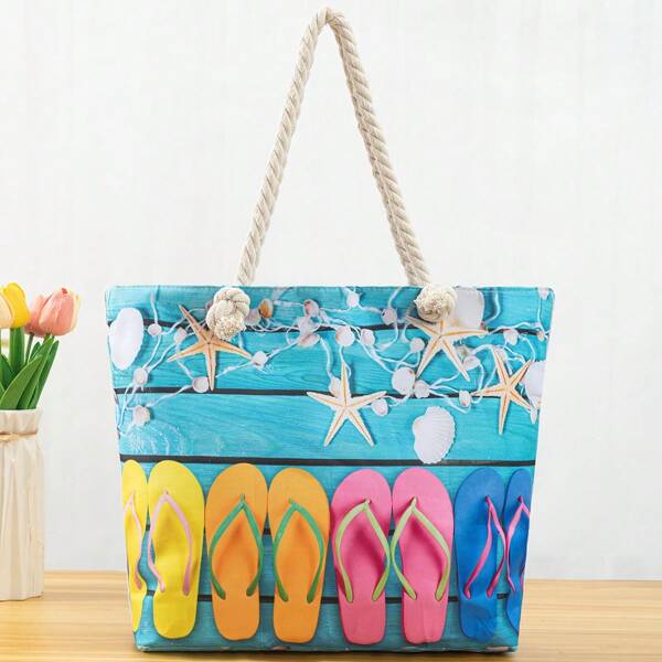Nova Bolsa Sacola Casual de Férias com Estampa de Chinelo