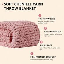 Chunky Knit Blanket - Soft Chenille Yarn Throws 40x50: Handmade Thick Cable Crochet Blanket - Large Chunky Yarn Rope Knot Throw For Couch, Sofa, Bed Home Decor - 玫瑰粉紅 - 查看 2