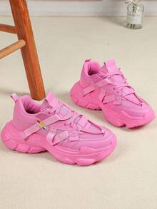 Platform Chunky Sneakers, Fashion Thick Sole High Street Casual Shoes, Multiple Colors, Suitable For Couple Walking, Holiday Travel, Sports - Pink - View 2