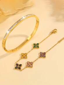 2件套 - 精致时尚轻奢不锈钢花朵手链手链组合，高贵气质手链组合，适合您心中的挚友