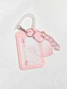 1 件纯色卡套带钥匙扣，创意便携式徽章夹，适合在校学生、办公室工作人员，爱心云朵渐变古卡钥匙扣公交卡学生证套装（不含贴纸），可容纳身份证、名人卡