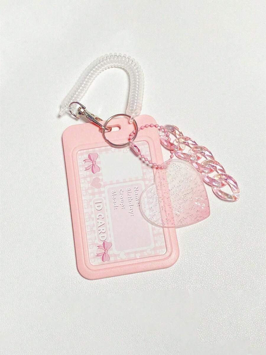 1 件纯色卡套带钥匙扣，创意便携式徽章夹，适合在校学生、办公室工作人员，爱心云朵渐变古卡钥匙扣公交卡学生证套装（不含贴纸），可容纳身份证、名人卡