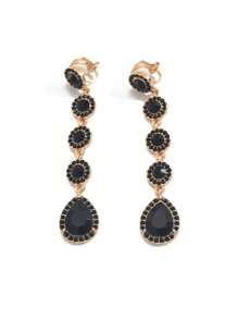 1 Pair Fashionable Personality Long Rhinestone Waterdrop Clip-On Earrings For Women, Suitable For Daily Wear And Parties