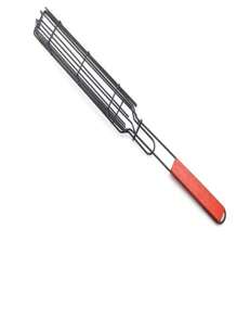 1pc Portable Metal Charcoal Grill Basket With Wooden Handle - Suitable For Vegetables And Meats, Great For Outdoor Camping, Picnics And Hiking, Barbecue Accessories