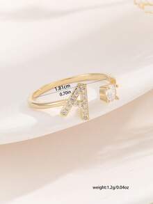 优雅奢华金色字母 A-Z CZ 戒指，人造锆石可调节女士派对/约会礼物 - 金色 - 查看 3