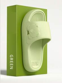 New Fashionable Versatile Women Green Side Bear Slippers With Thick EVA Sole, Comfortable House/Bathroom Soft Bottom Non-Slip Non-Smelly Quiet Slippers, Lightweight Outdoor/Street Casual Sandals