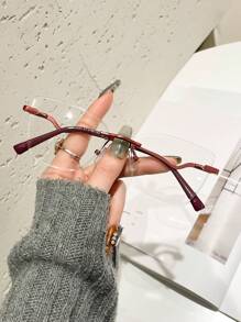 Unisex Simple Metal Spring Rimless Cat Eye Clear Lens Glasses