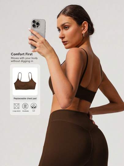 Sodalemon Women Fitness Backless Straight Strap Yoga Training Sport BH view 2