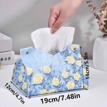 1pc PU Leather Tissue Box Cover With Floral Print Design, Butterfly & Flower Pattern Tissue Box For Desktop, Home, Living Room, Bedroom, Car, Makeup Storage Organizer, Suitable For Back To School, Wedding Season, Birthday Party