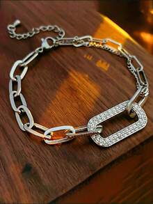 1 Piece Fashionable Hollow Square Chain Bracelet, Unique & Versatile - Silver - View 2