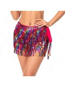 Fuste cu ciucuri și paiete cu sclipici pentru dansul din buric, fuste la modă cu curea pentru dansul din buric