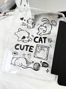 1 Piece Black Minimalist Line Drawing Cat Clear Acrylic Velvet Back Cover Folio Case With Pen Slot, Foldable Stand, Magnetic Sleep/Wake, Compatible With IPad