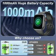 ESFOE LIGE新款智能手表1000mAh超大容量电池，100+运动模式，支持自定义表盘，天气预报，LED手电筒，音乐播放，语音助手，时尚女士多功能智能手表