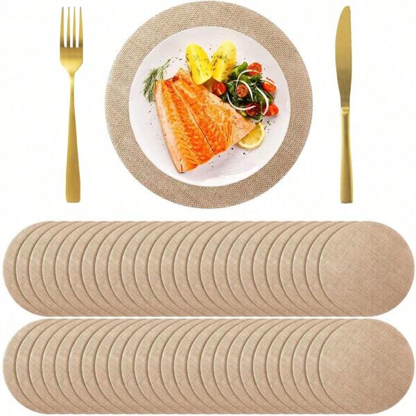10Pcs Bohemian Round Linen Burlap Dining Table Table Placemat, Tea Cup Plates Mats For, Waterproof & Stain Resistant, Easy Clean, Reusable Coarse Linen Placemats, For Kitchen, Dining Table Decor, Suitable For Wedding, Christmas Dinner Holiday Parties, Birthdays, Countryside Outdoor Dining, All Seasons