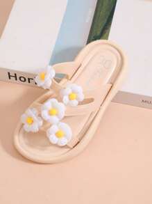 1 Pair Girls 2-8 Years Floral PVC Anti-Slip Water Sandals, Flat Princess Style Beach Slippers